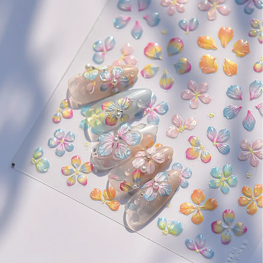5D Jelly Flower Nail Stickers Gradient Aurora Petal Decals 4436
