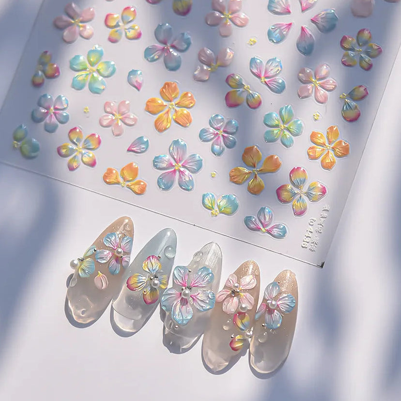 5D Jelly Flower Nail Stickers Gradient Aurora Petal Decals 4436