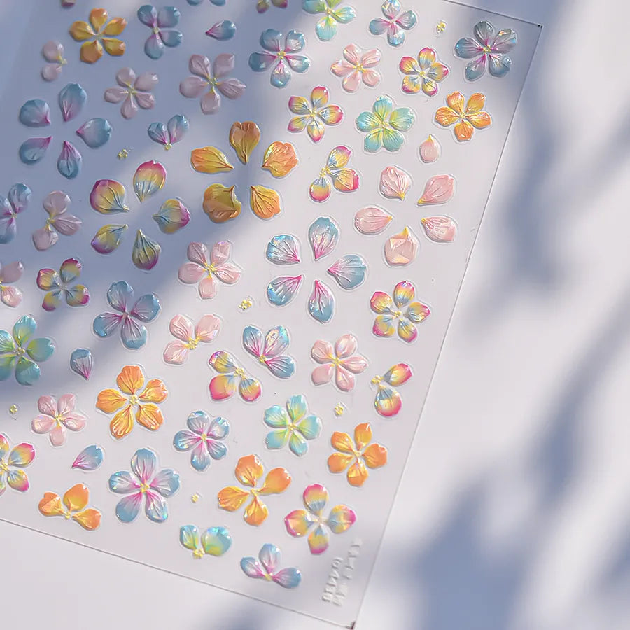 5D Jelly Flower Nail Stickers Gradient Aurora Petal Decals 4436