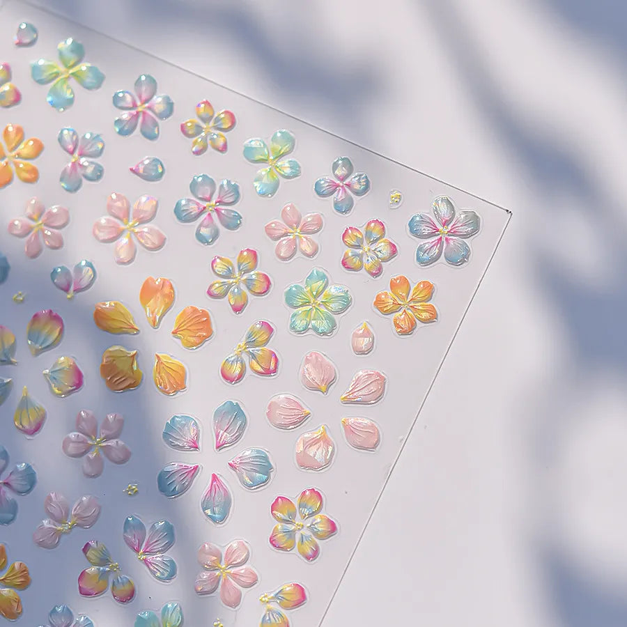 5D Jelly Flower Nail Stickers Gradient Aurora Petal Decals 4436