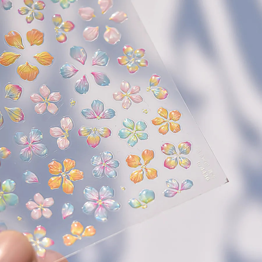 5D Jelly Flower Nail Stickers Gradient Aurora Petal Decals 4436
