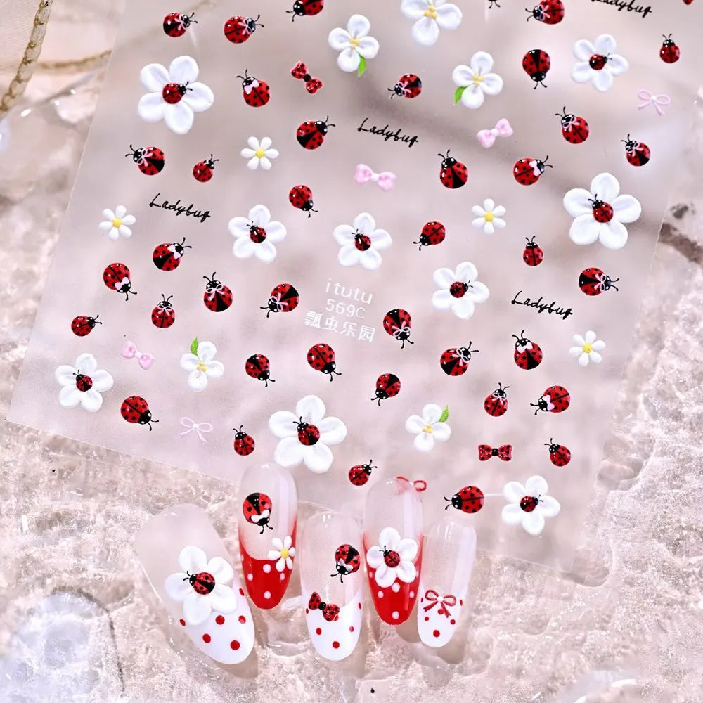 5D Jelly Ladybug & Bee Nail Stickers - Cute Spring Garden Art Decals