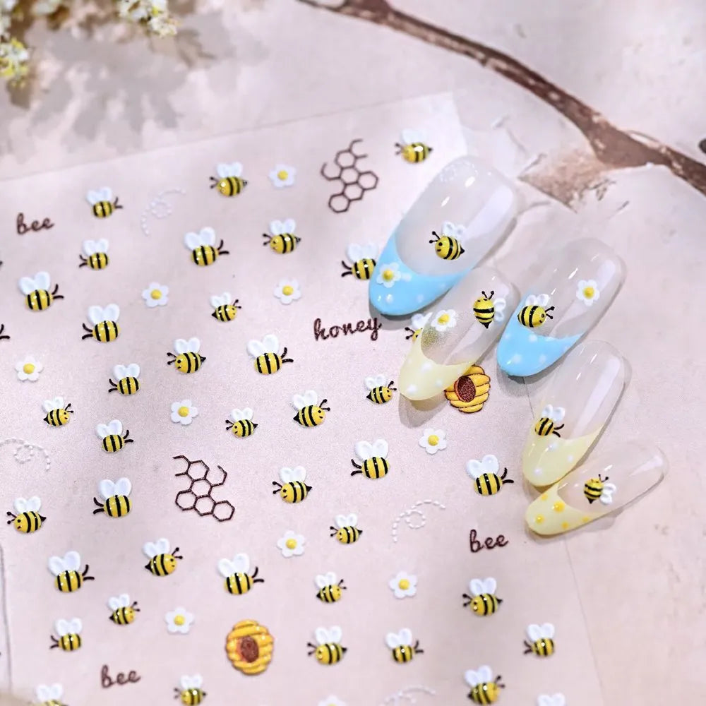 5D Jelly Ladybug & Bee Nail Stickers - Cute Spring Garden Art Decals