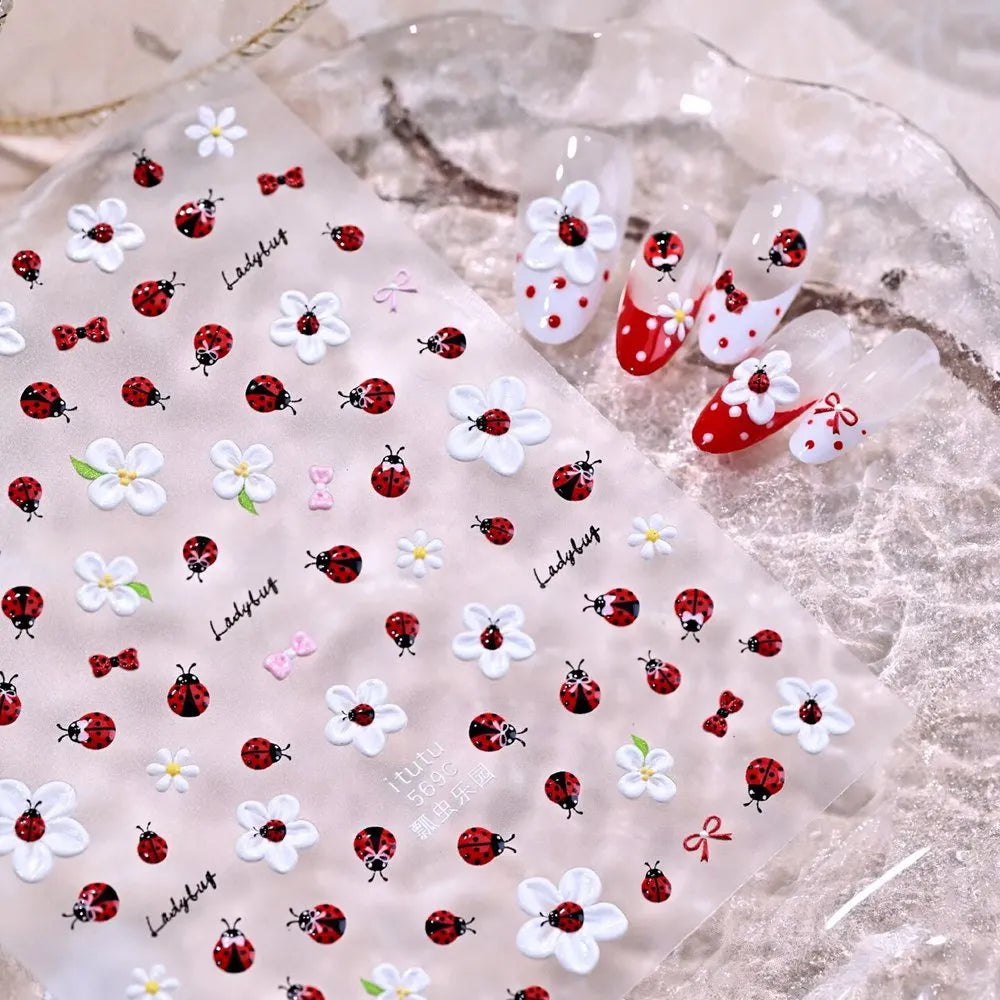 5D Jelly Ladybug & Bee Nail Stickers - Cute Spring Garden Art Decals