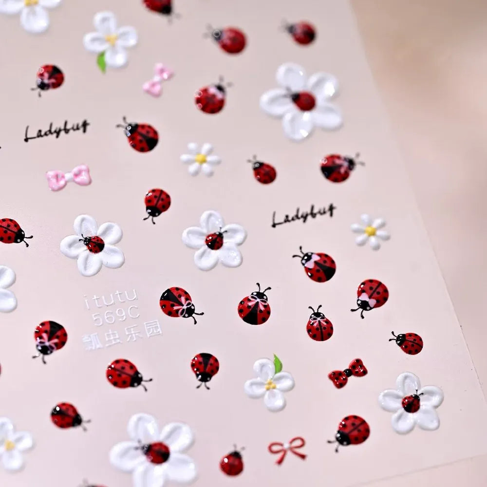 5D Jelly Ladybug & Bee Nail Stickers - Cute Spring Garden Art Decals