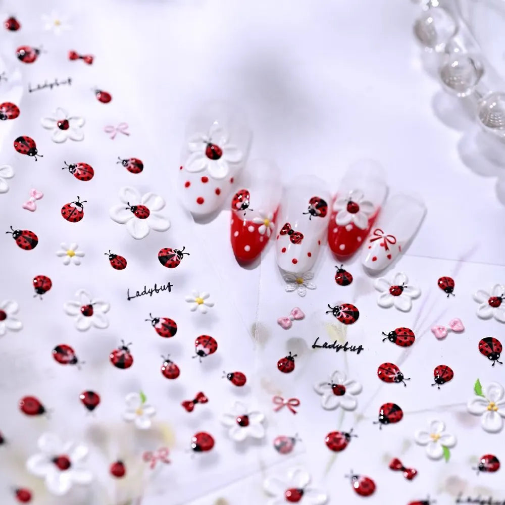 5D Jelly Ladybug & Bee Nail Stickers - Cute Spring Garden Art Decals