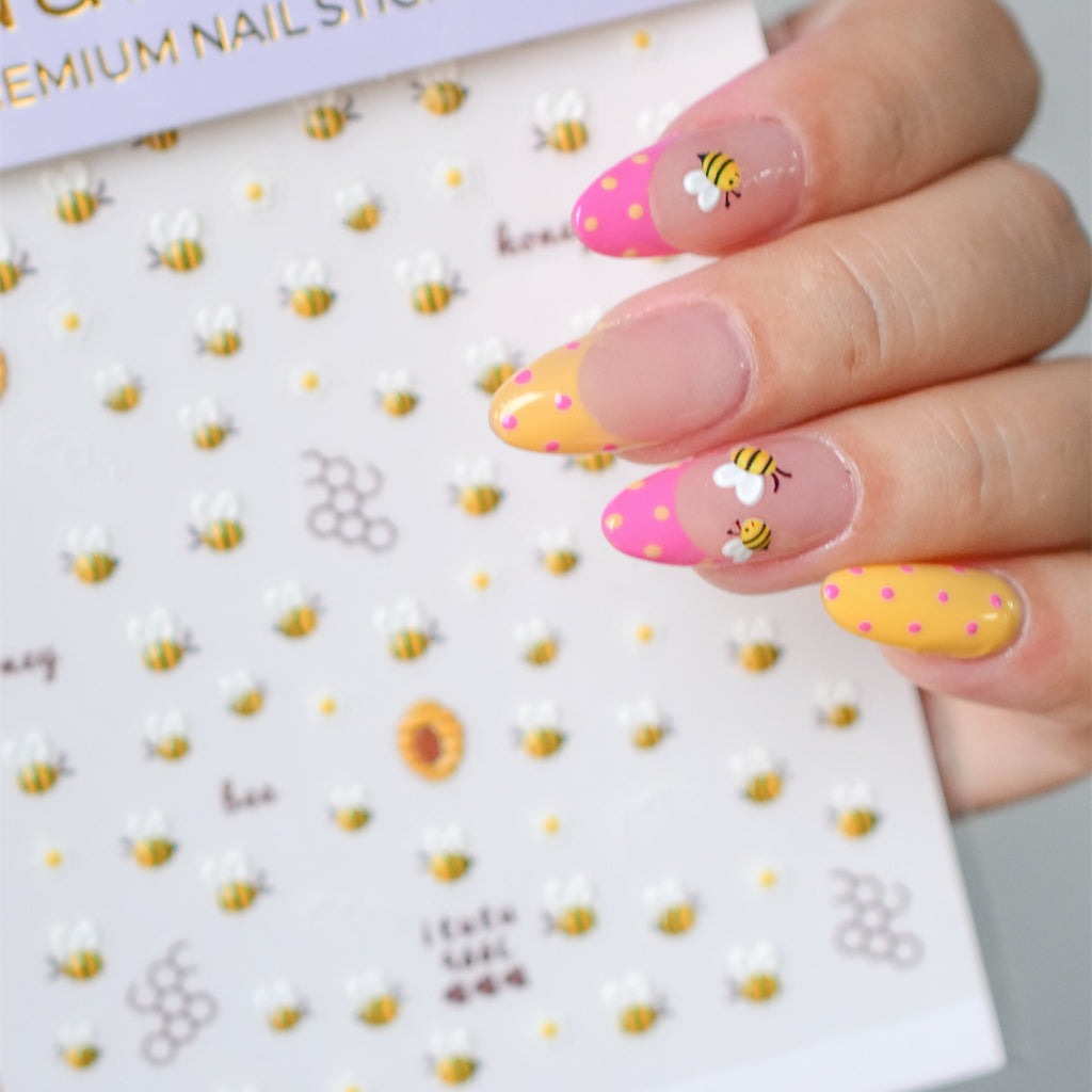 5D Jelly Ladybug & Bee Nail Stickers - Cute Spring Garden Art Decals 569