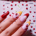 5D Jelly Ladybug & Bee Nail Stickers - Cute Spring Garden Art Decals 569