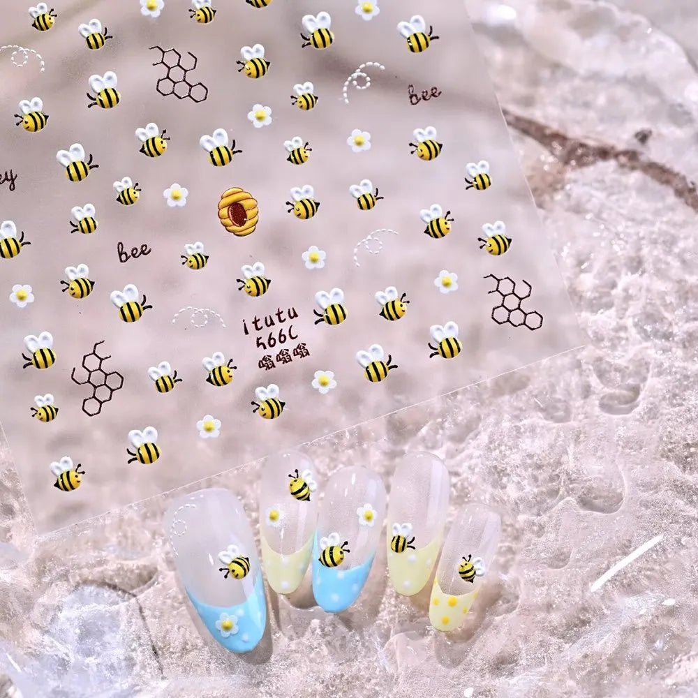 5D Jelly Ladybug & Bee Nail Stickers - Cute Spring Garden Art Decals