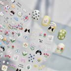 5D Kawaii Cat & Spring Floral Nail Stickers 5653