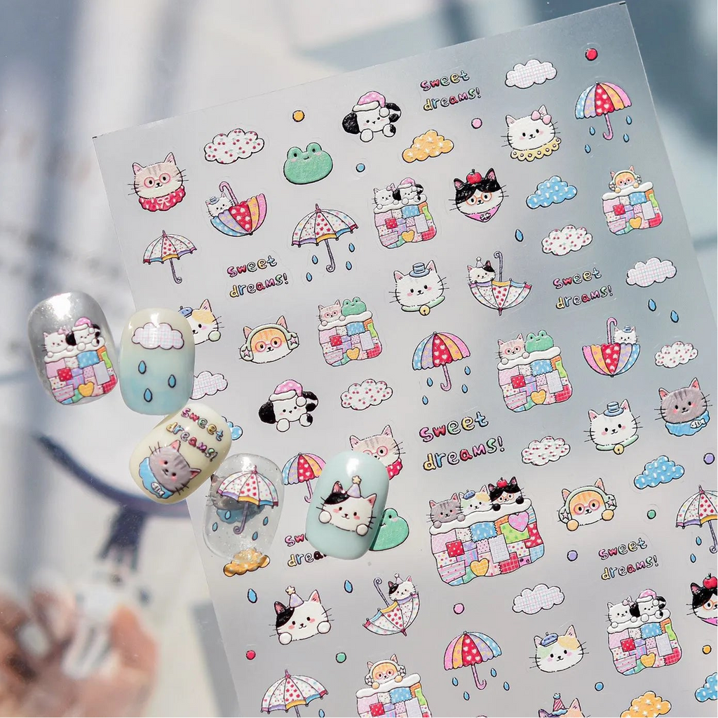 5D Kawaii Cat & Spring Floral Nail Stickers 5653