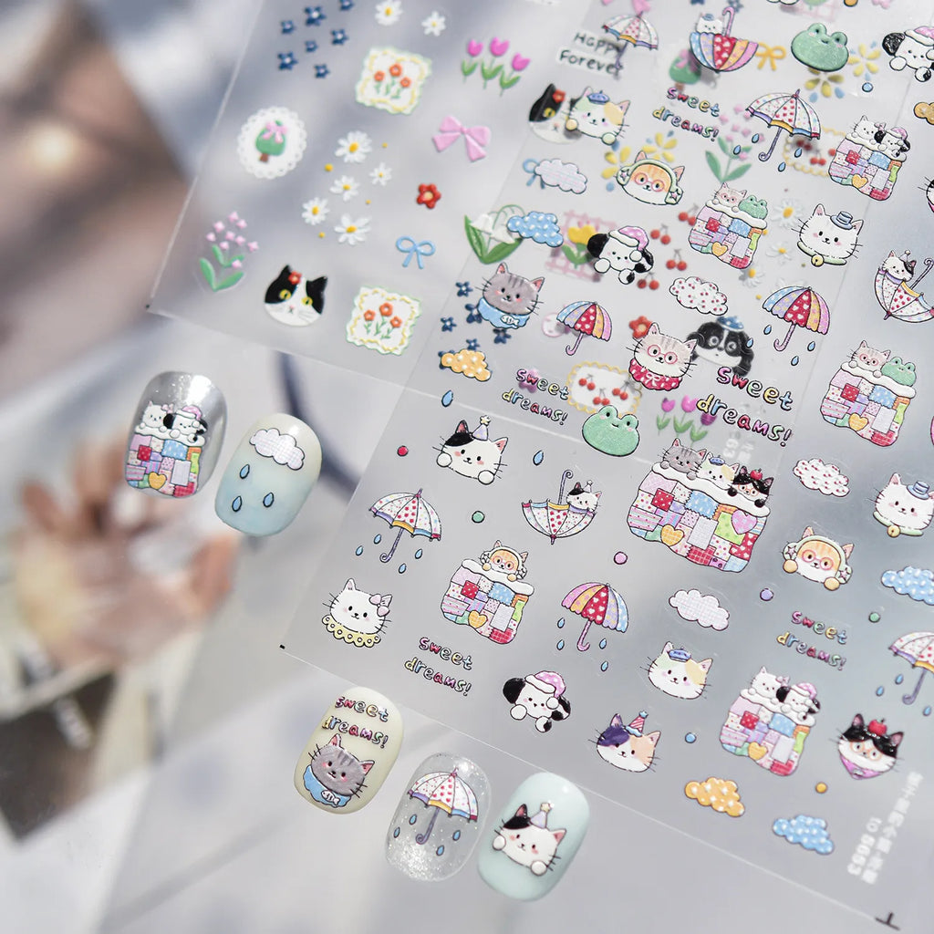 5D Kawaii Cat & Spring Floral Nail Stickers 5653