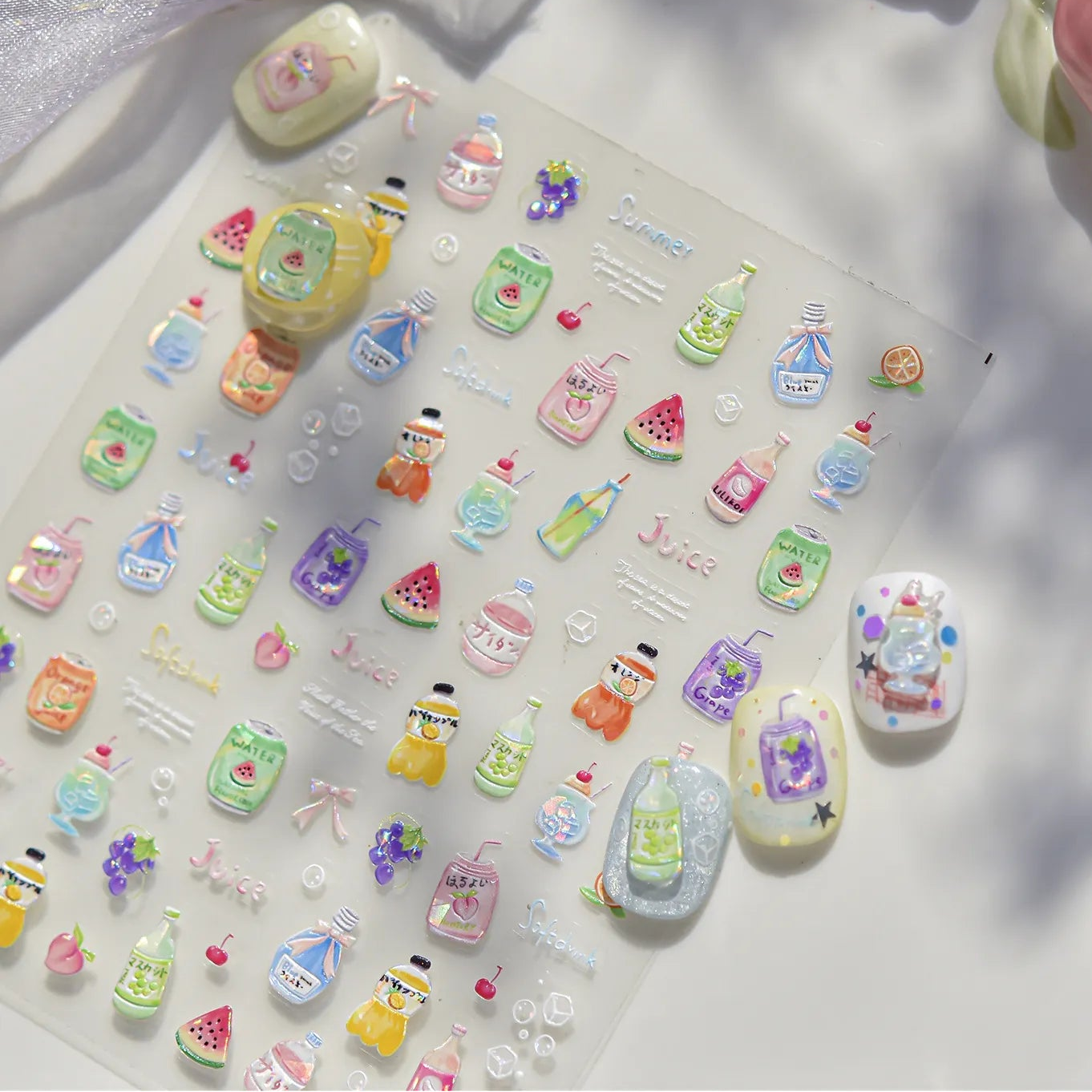 5D Kawaii Dessert Nail Stickers – Cute Drink & Pudding Nail Art Decals to5112