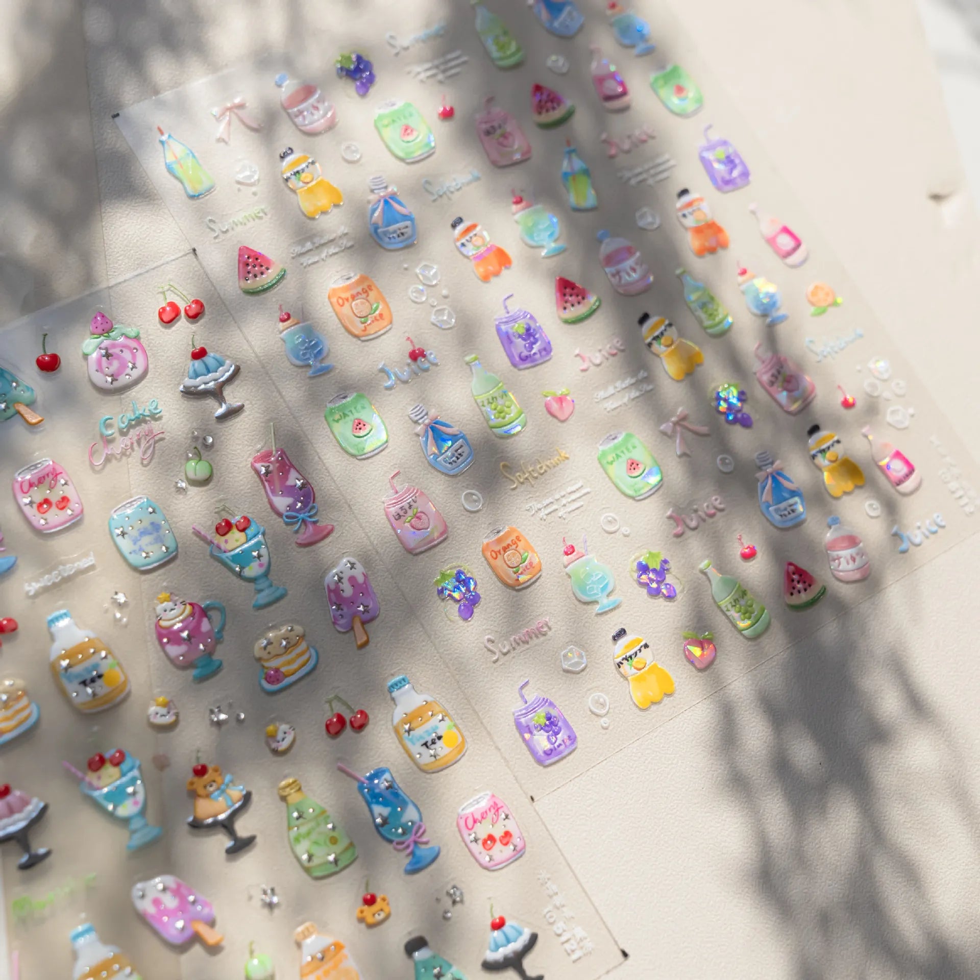 5D Kawaii Dessert Nail Stickers – Cute Drink & Pudding Nail Art Decals 