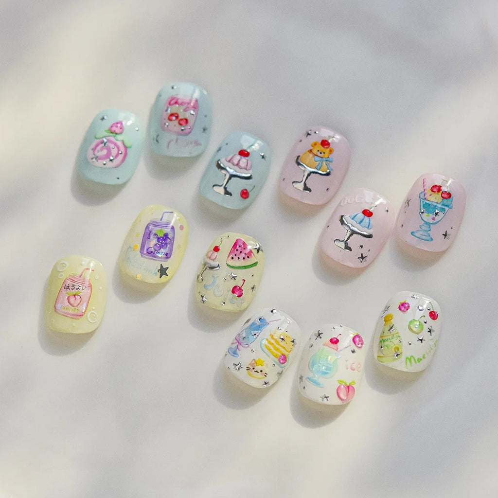5D Kawaii Dessert Nail Stickers – Cute Drink & Pudding Nail Art Decals to5112