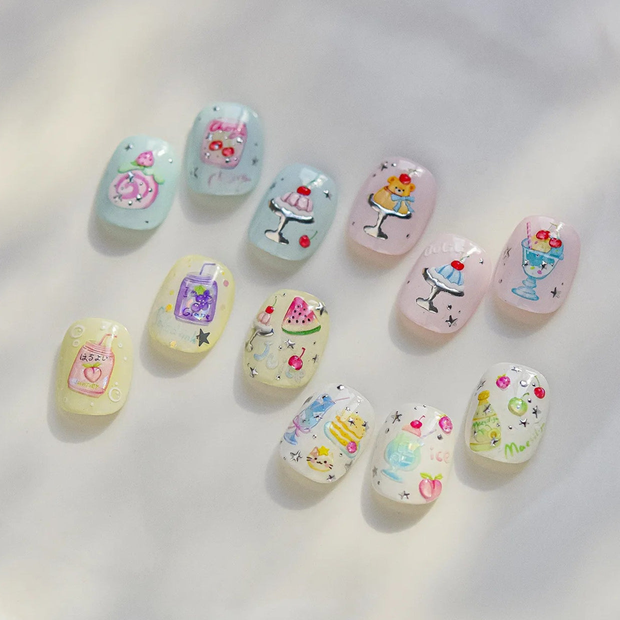 5D Kawaii Dessert Nail Stickers – Cute Drink & Pudding Nail Art Decals to5112