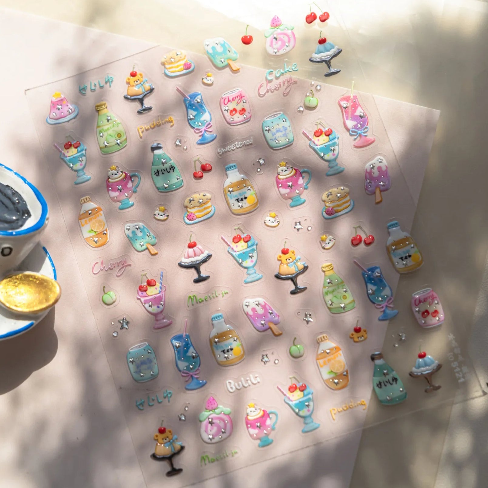 5D Kawaii Dessert Nail Stickers – Cute Drink & Pudding Nail Art Decals 