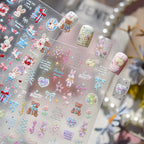 5D Kawaii Rabbit Nail Stickers Coquette Bunny Bows Decals 5546