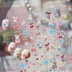 5D Kawaii Rabbit Nail Stickers Coquette Bunny Bows Decals 5546