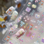 5D Kawaii Rabbit Nail Stickers Coquette Bunny Bows Decals 5546