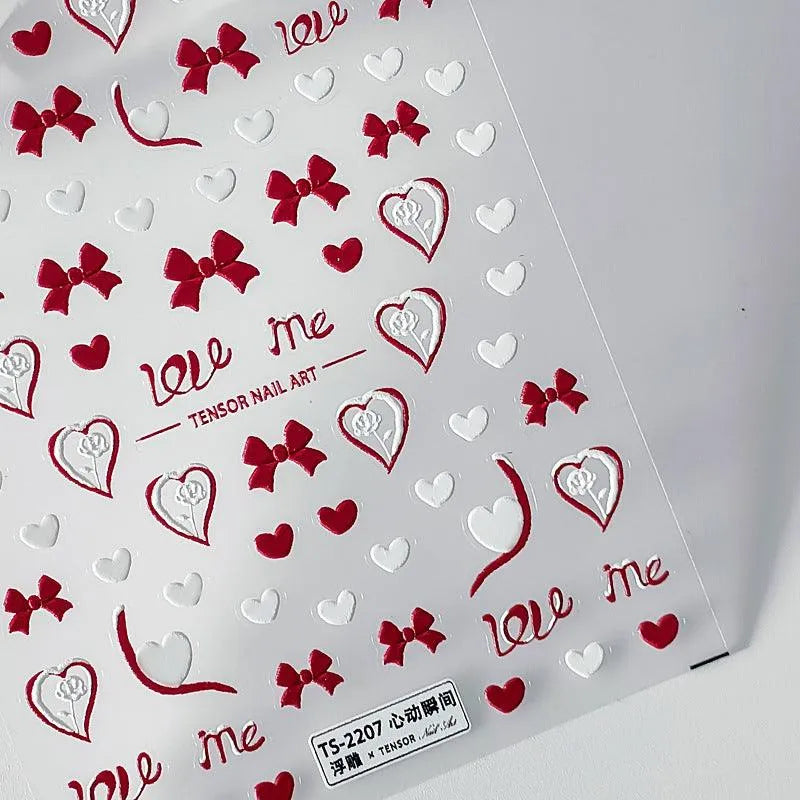 5D Love Nail Art Stickers Adhesive Sliders Love Heart Bow Sticker Decals For Valentine's Day TS2206