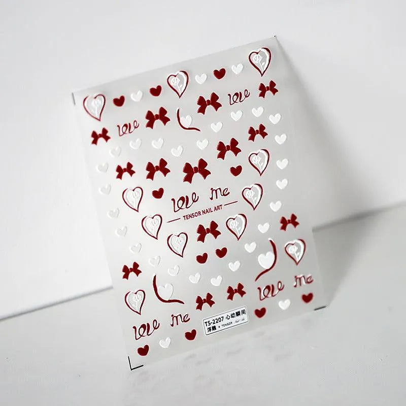 5D Love Nail Art Stickers Adhesive Sliders Love Heart Bow Sticker Decals For Valentine's Day TS2206