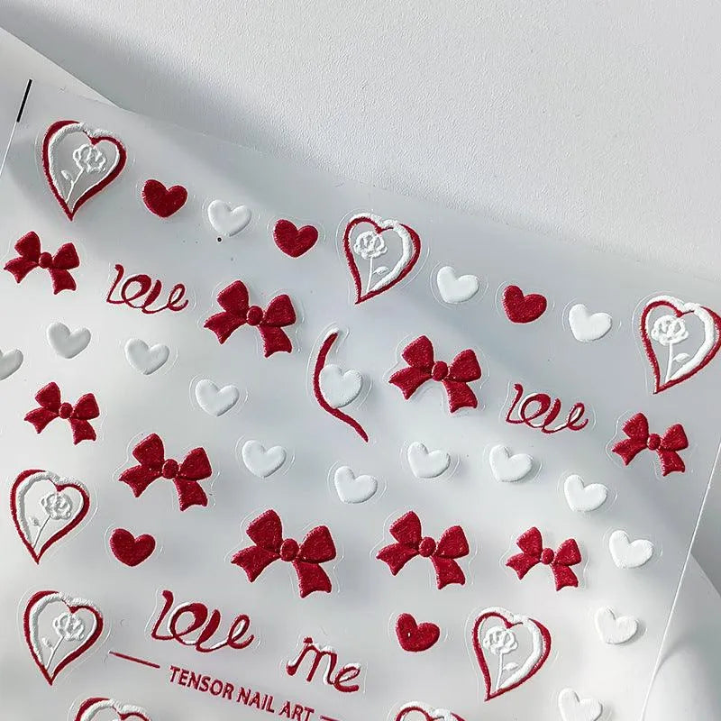 5D Love Nail Art Stickers Adhesive Sliders Love Heart Bow Sticker Decals For Valentine's Day TS2206