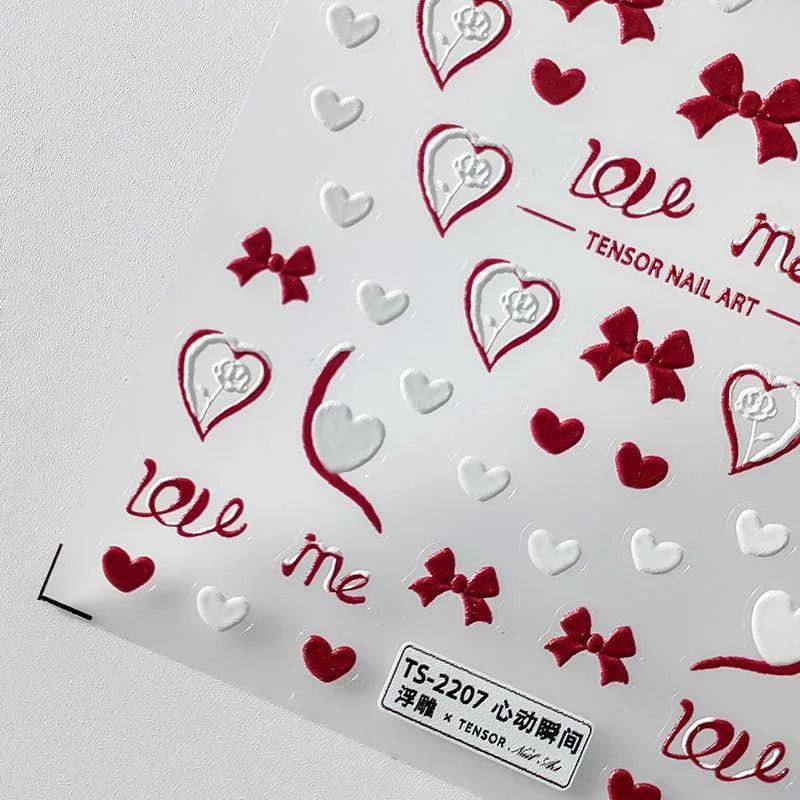 5D Love Nail Art Stickers Adhesive Sliders Love Heart Bow Sticker Decals For Valentine's Day TS2206