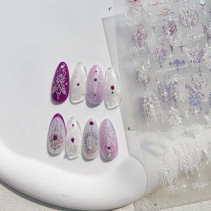 5D Magical Girl Nail Stickers | White Lace Butterfly & Fantasy Filigree Nail Art Decals to3239