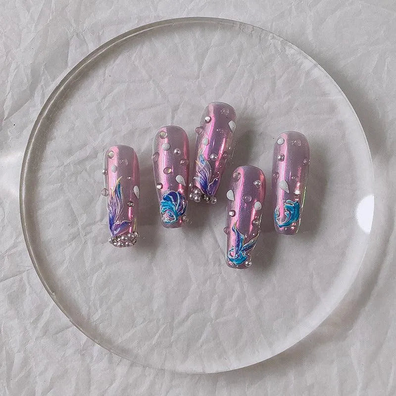 5D Mermaid Tail & Seashell Nail Stickers Iridescent Fishtail Ocean Nail Art Sticker Decals TS2634