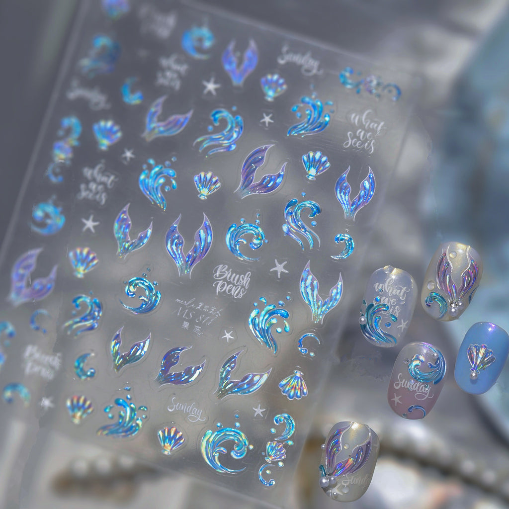 5D Mermaidcore Nail Stickers – Jelly Ocean Shell & Summer Beach Decals