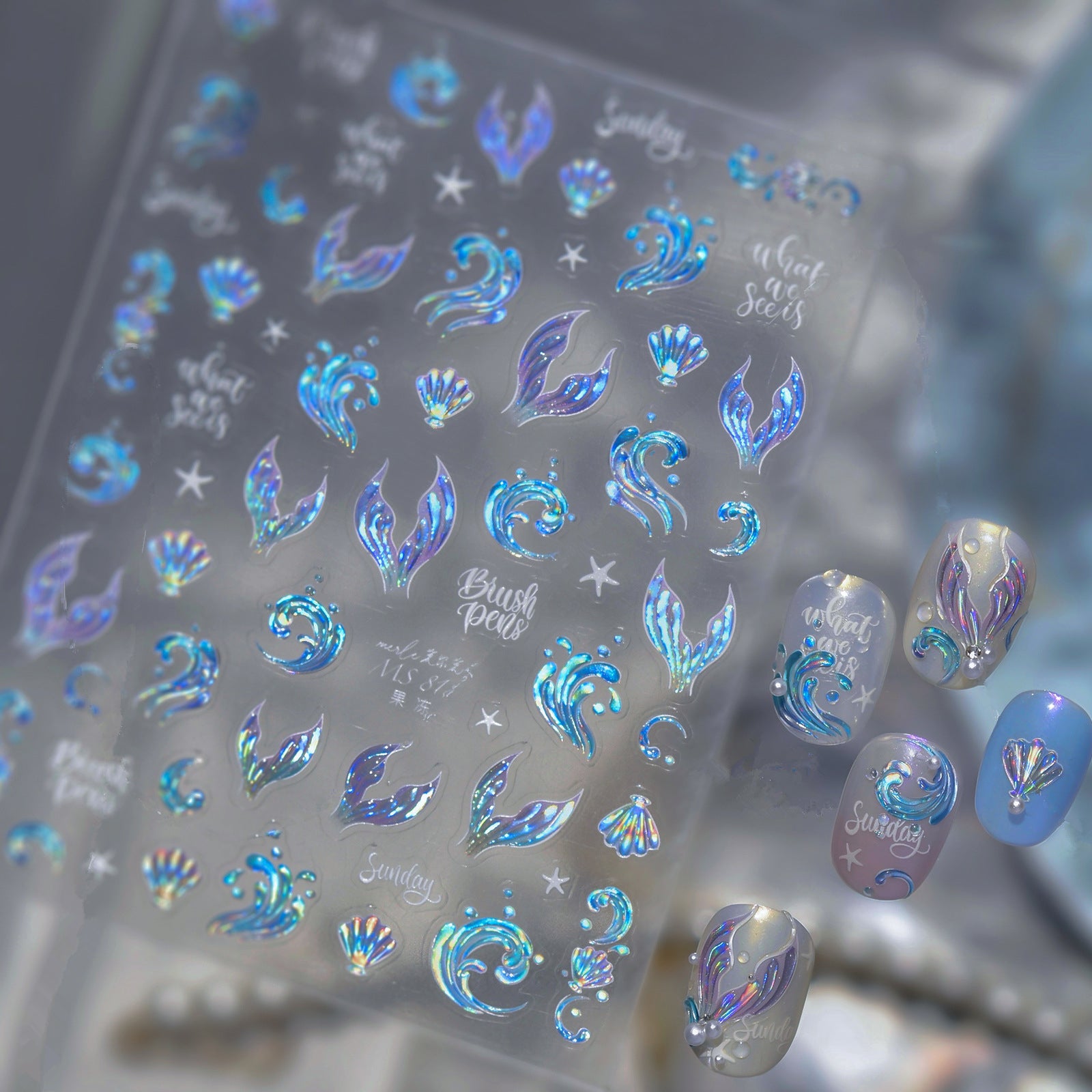 5D Mermaidcore Nail Stickers – Jelly Ocean Shell & Summer Beach Decals