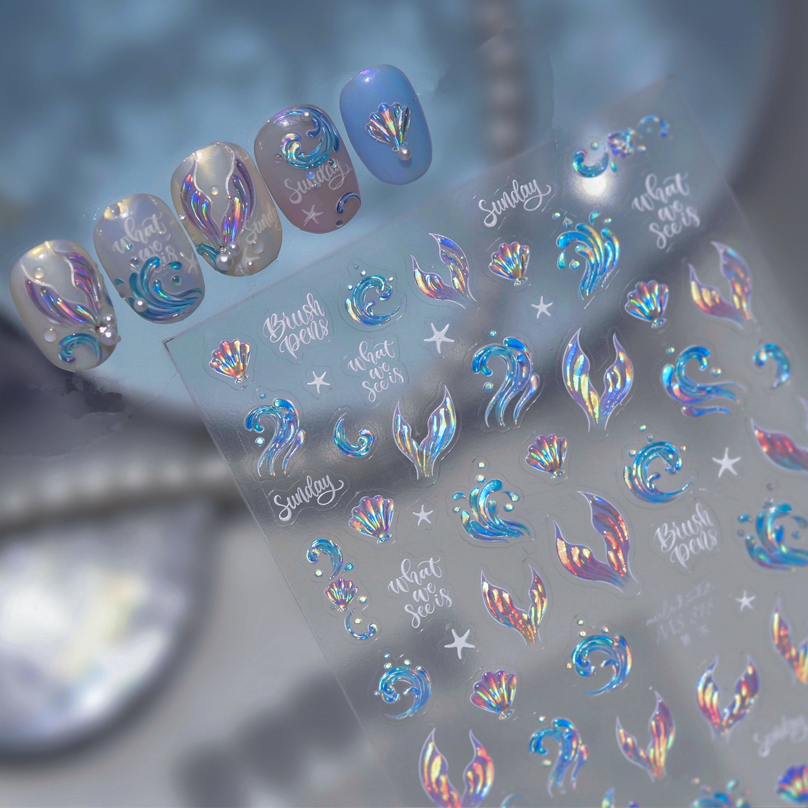 5D Mermaidcore Nail Stickers – Jelly Ocean Shell & Summer Beach Decals