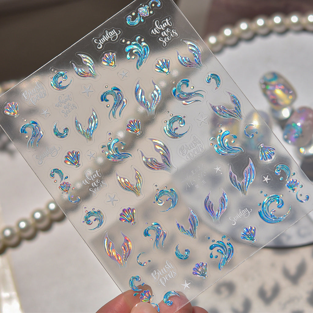 5D Mermaidcore Nail Stickers – Jelly Ocean Shell & Summer Beach Decals