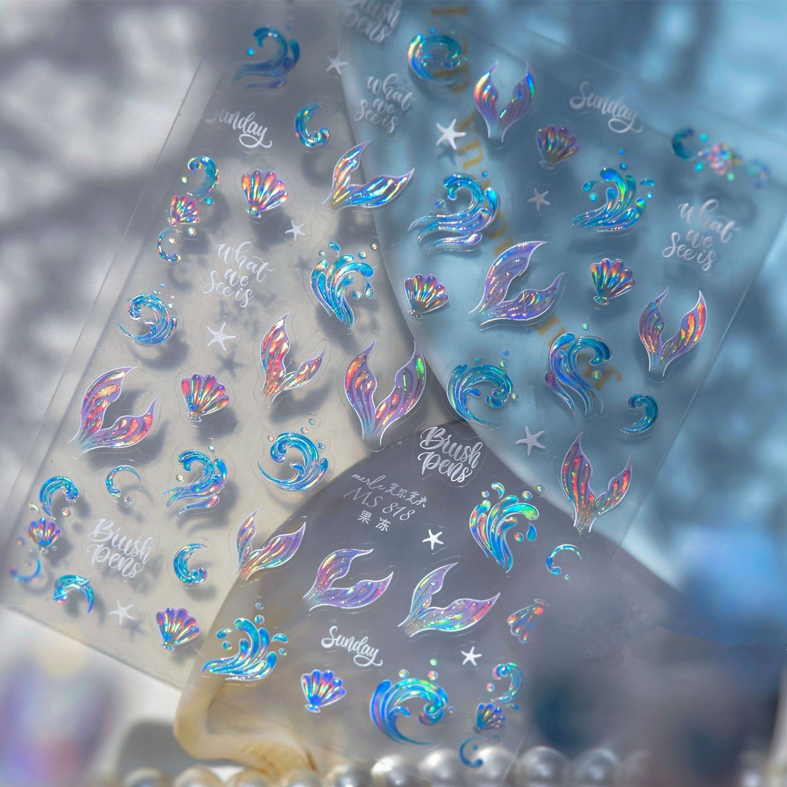 5D Mermaidcore Nail Stickers – Jelly Ocean Shell & Summer Beach Decals