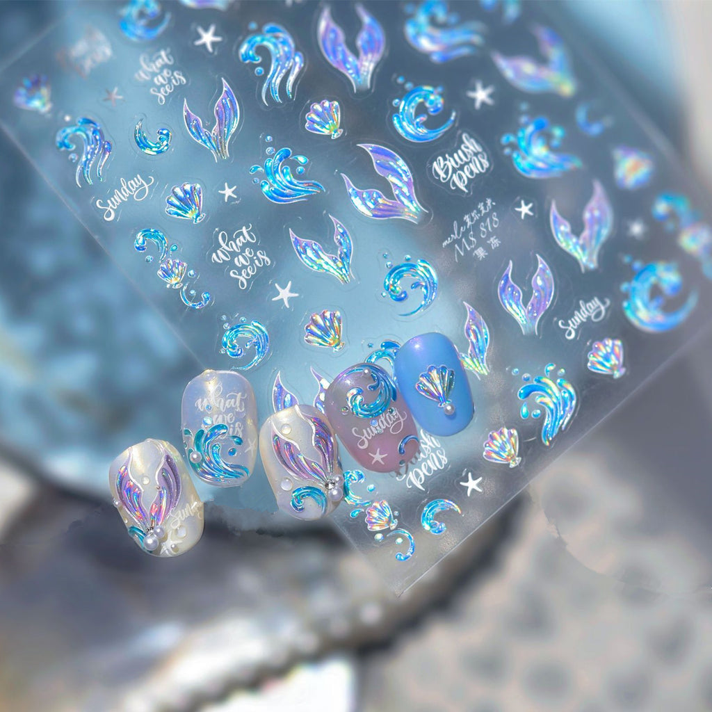 5D Mermaidcore Nail Stickers – Jelly Ocean Shell & Summer Beach Decals