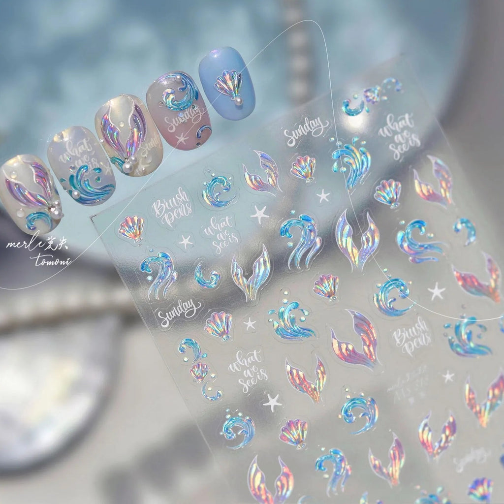 5D Mermaidcore Nail Stickers – Jelly Ocean Shell & Summer Beach Decals
