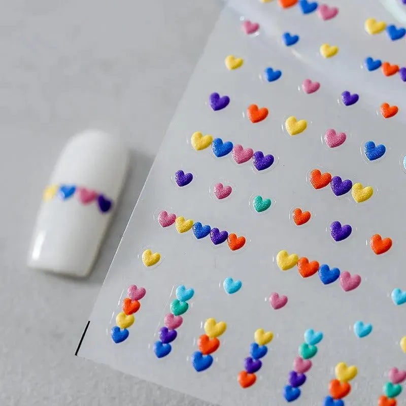 5D Mini Hearts Nail Art Stickers Candy Colors Love Heart Shape Adhesive Slider Sticker Decals KX174