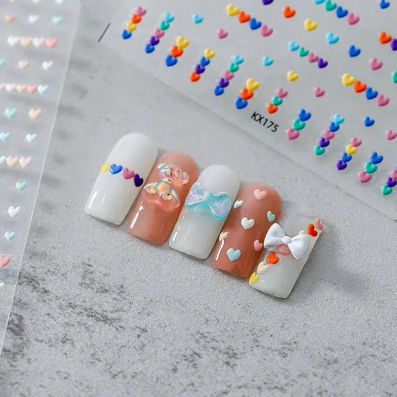 5D Mini Hearts Nail Art Stickers Candy Colors Love Heart Shape Adhesive Slider Sticker Decals KX174