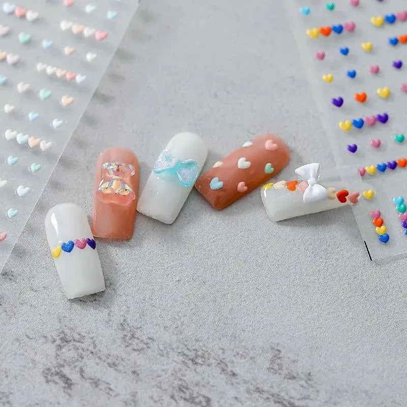 5D Mini Hearts Nail Art Stickers Candy Colors Love Heart Shape Adhesive Slider Sticker Decals KX174