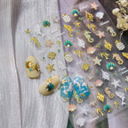 5D Ocean Nail Stickers – Embossed Gold & White Starfish Nail Art Decals