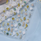 5D Ocean Nail Stickers – Embossed Gold & White Starfish Nail Art Decals