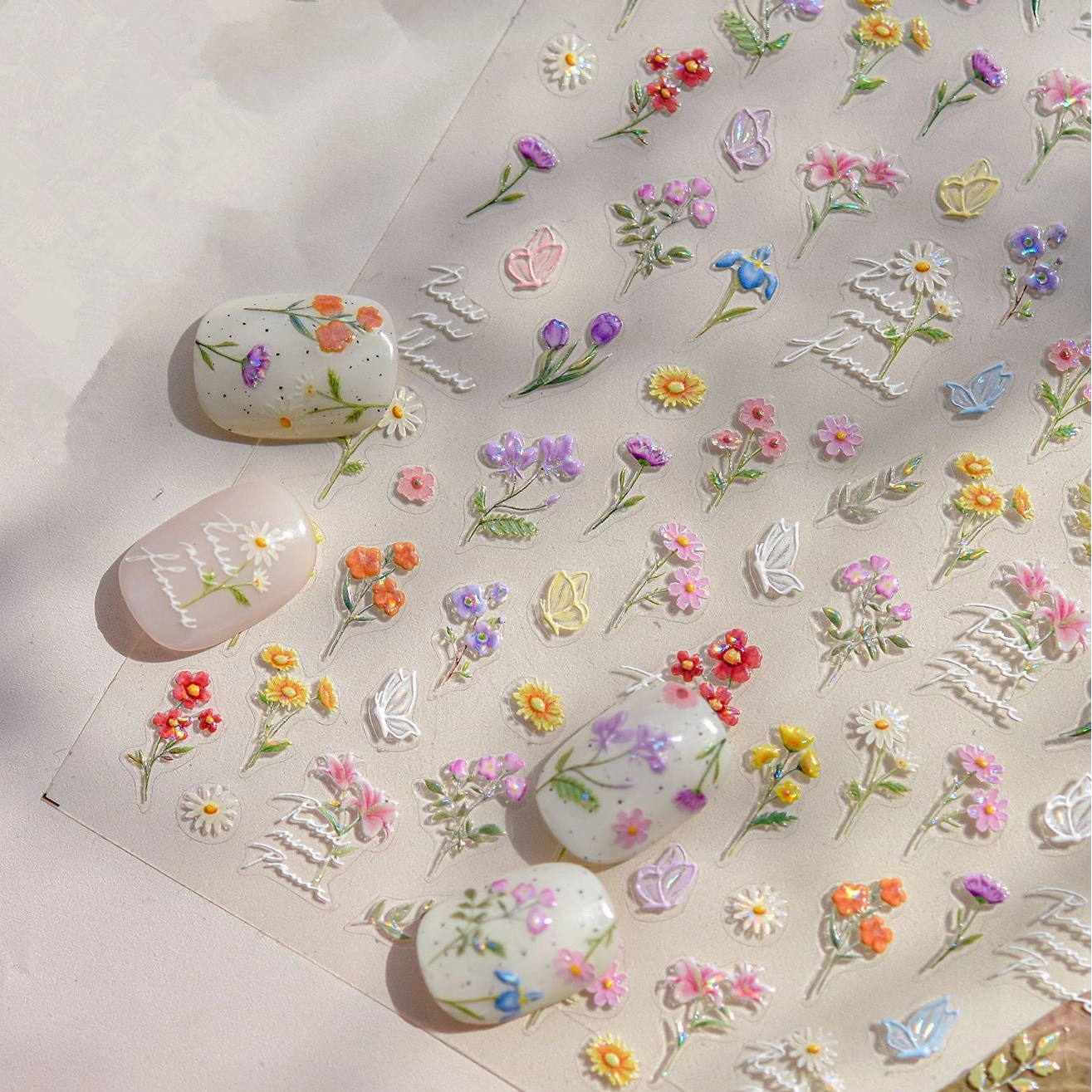 5D Oil Painting Flower Nail Stickers Wildflower Bouquet Decals