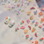 5D Oil Painting Flower Nail Stickers Wildflower Bouquet Decals