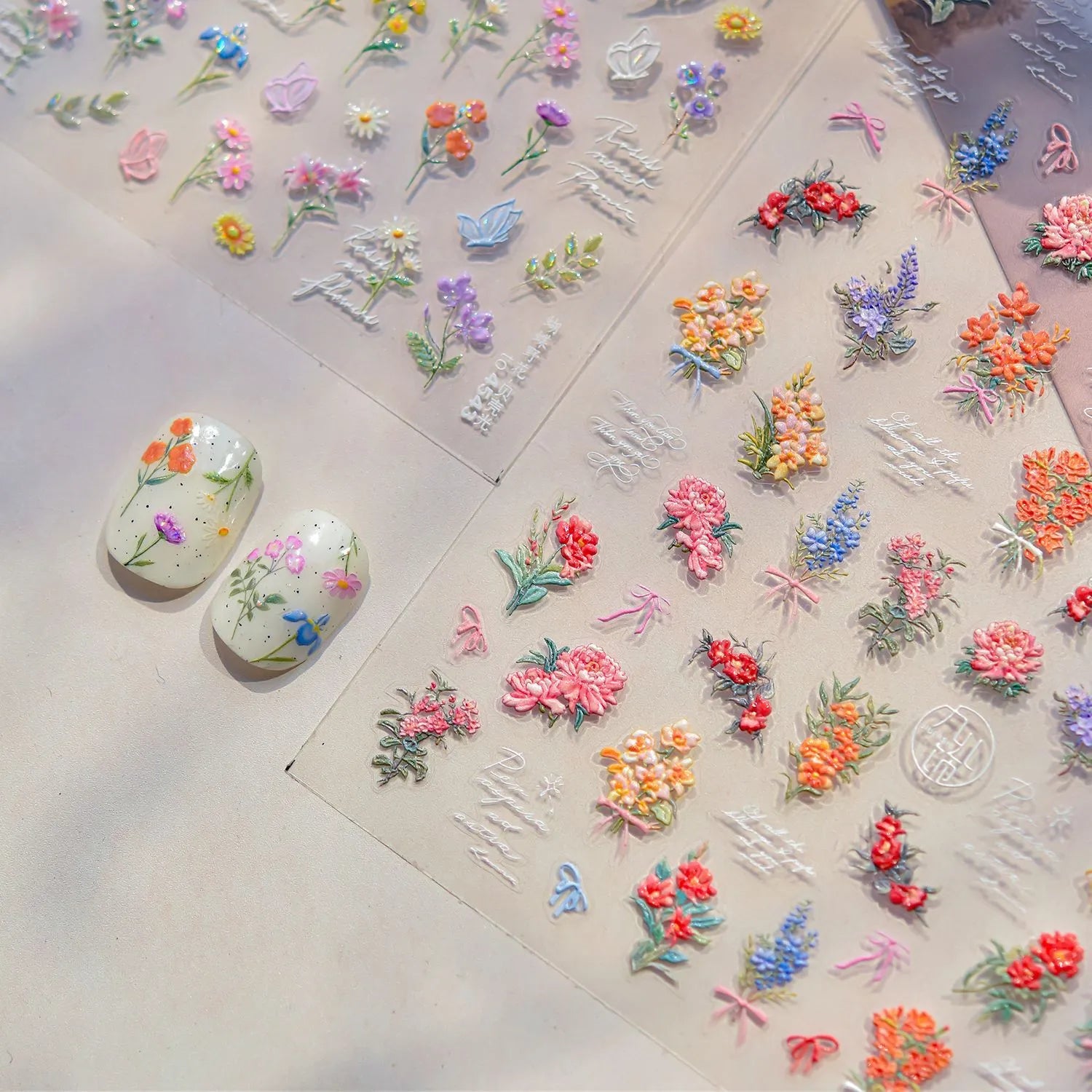 5D Oil Painting Flower Nail Stickers Wildflower Bouquet Decals