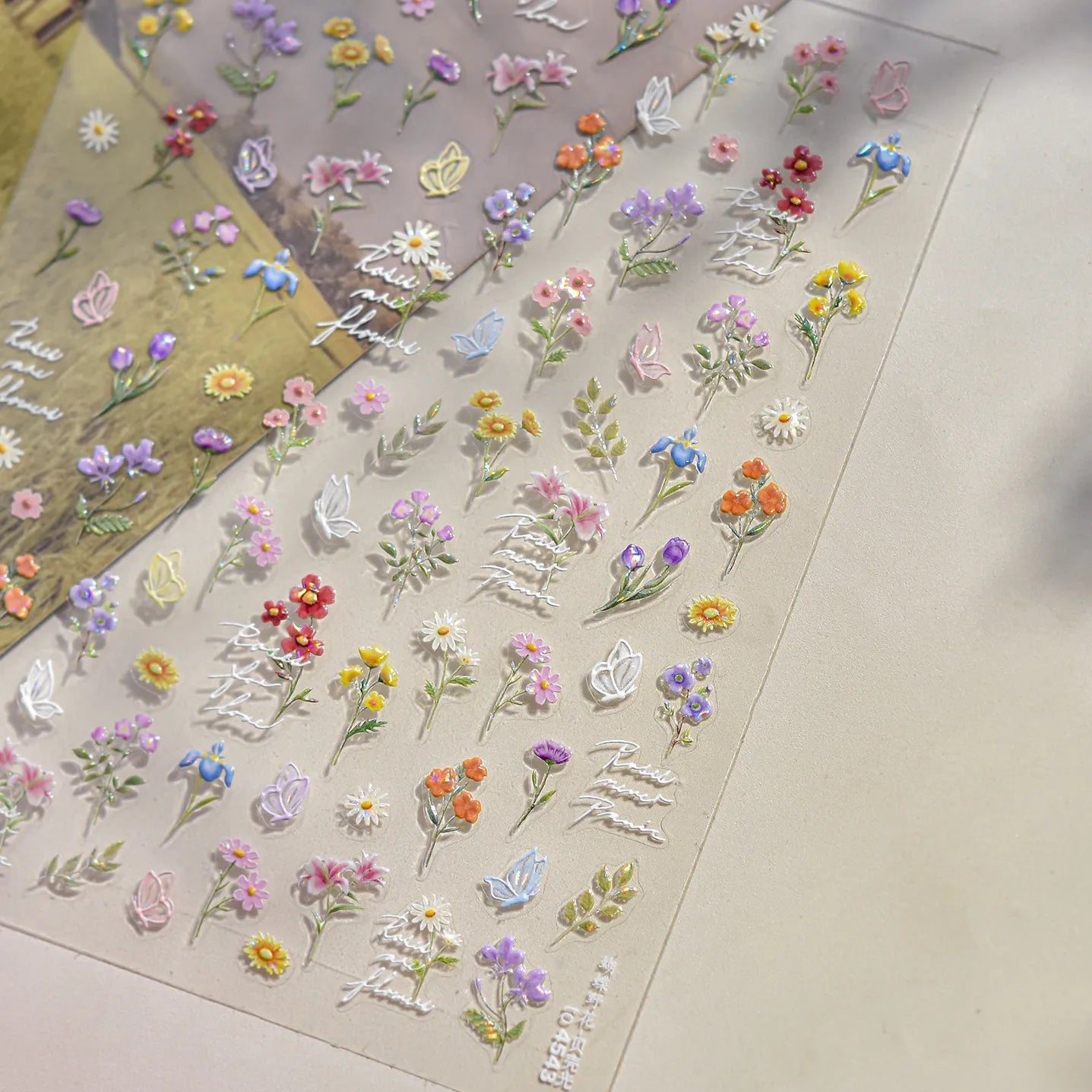 5D Oil Painting Flower Nail Stickers Wildflower Bouquet Decals