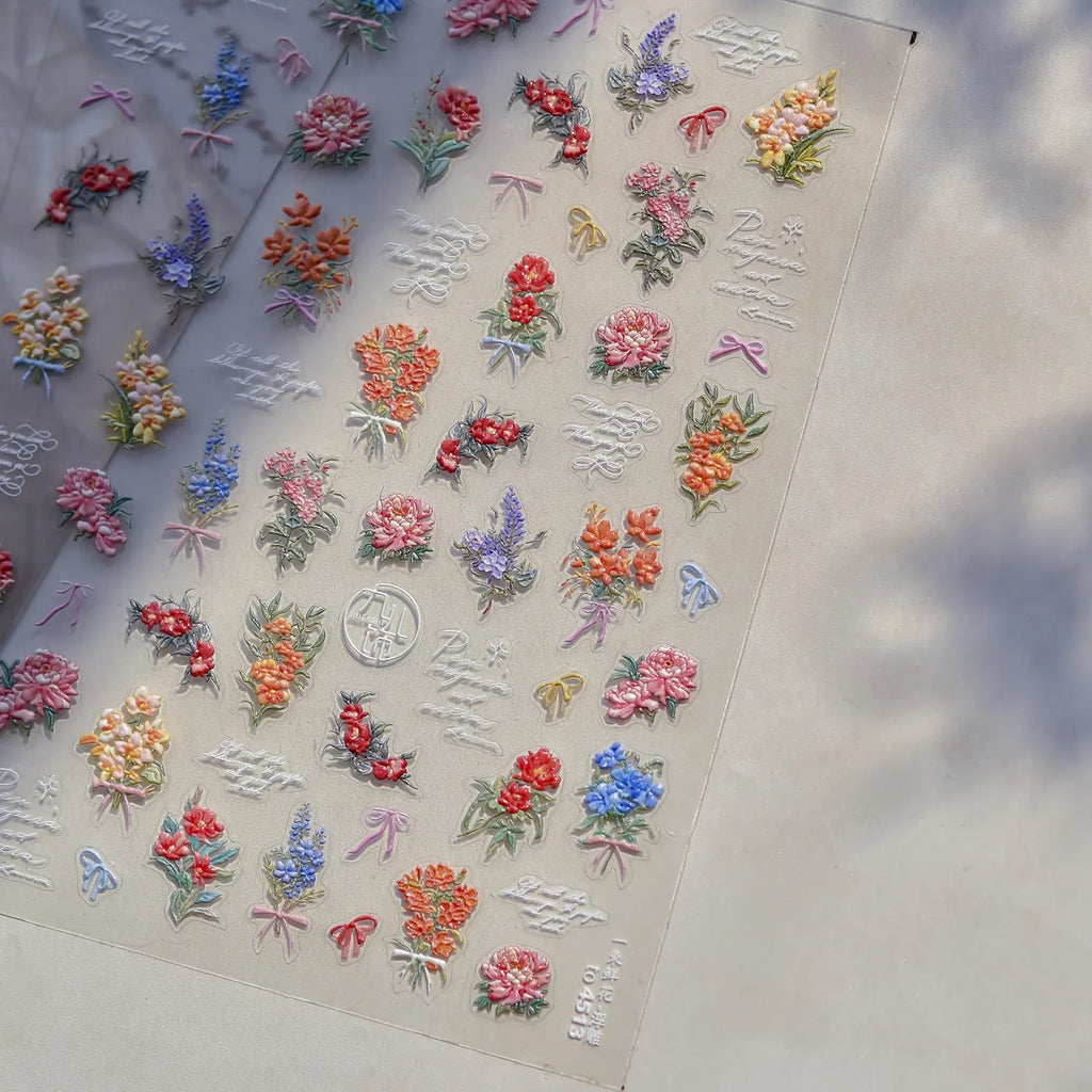 5D Oil Painting Flower Nail Stickers Wildflower Bouquet Decals