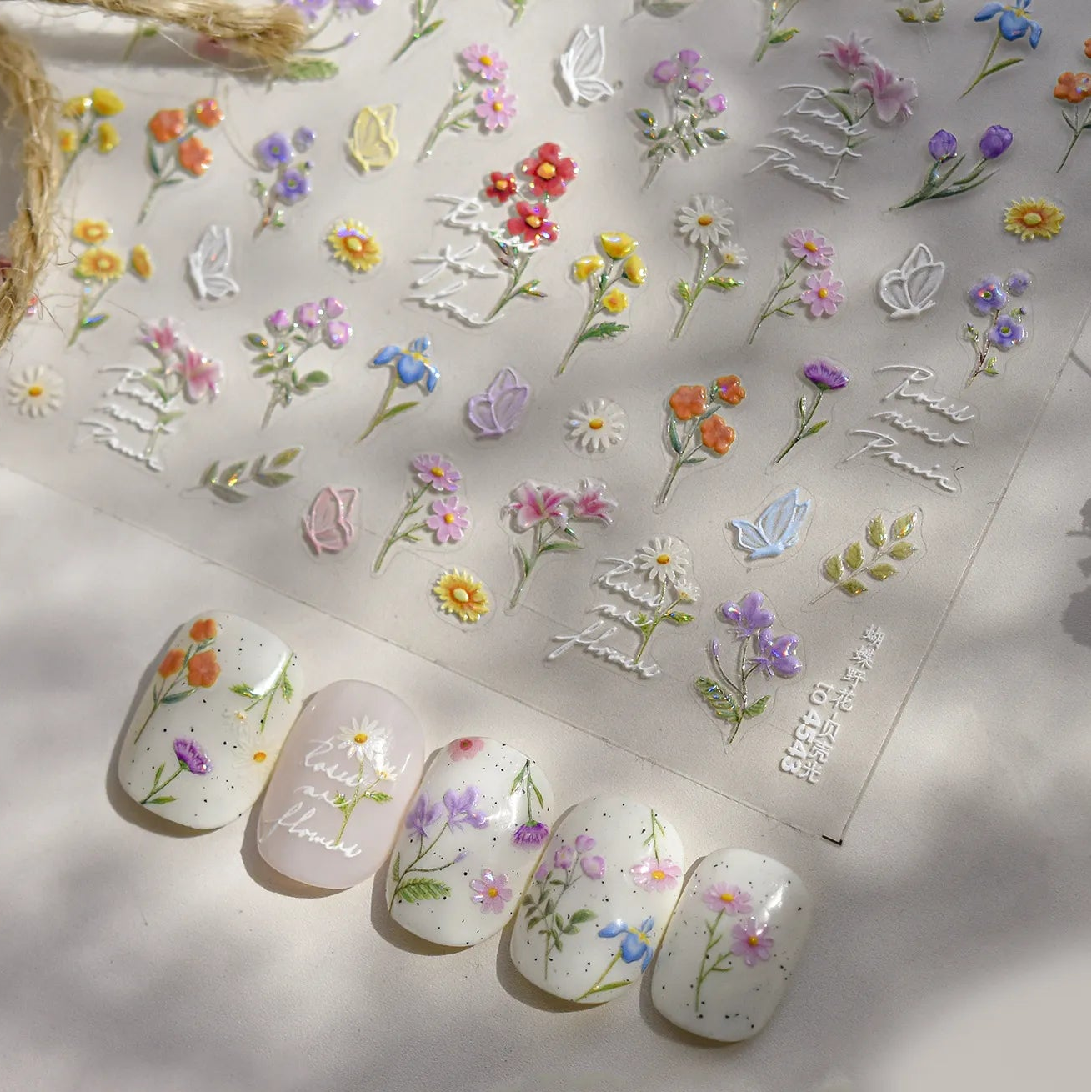 5D Oil Painting Flower Nail Stickers Wildflower Bouquet Decals