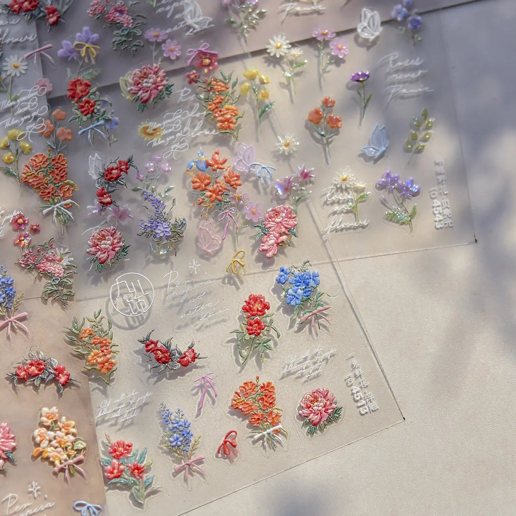 5D Oil Painting Flower Nail Stickers Wildflower Bouquet Decals