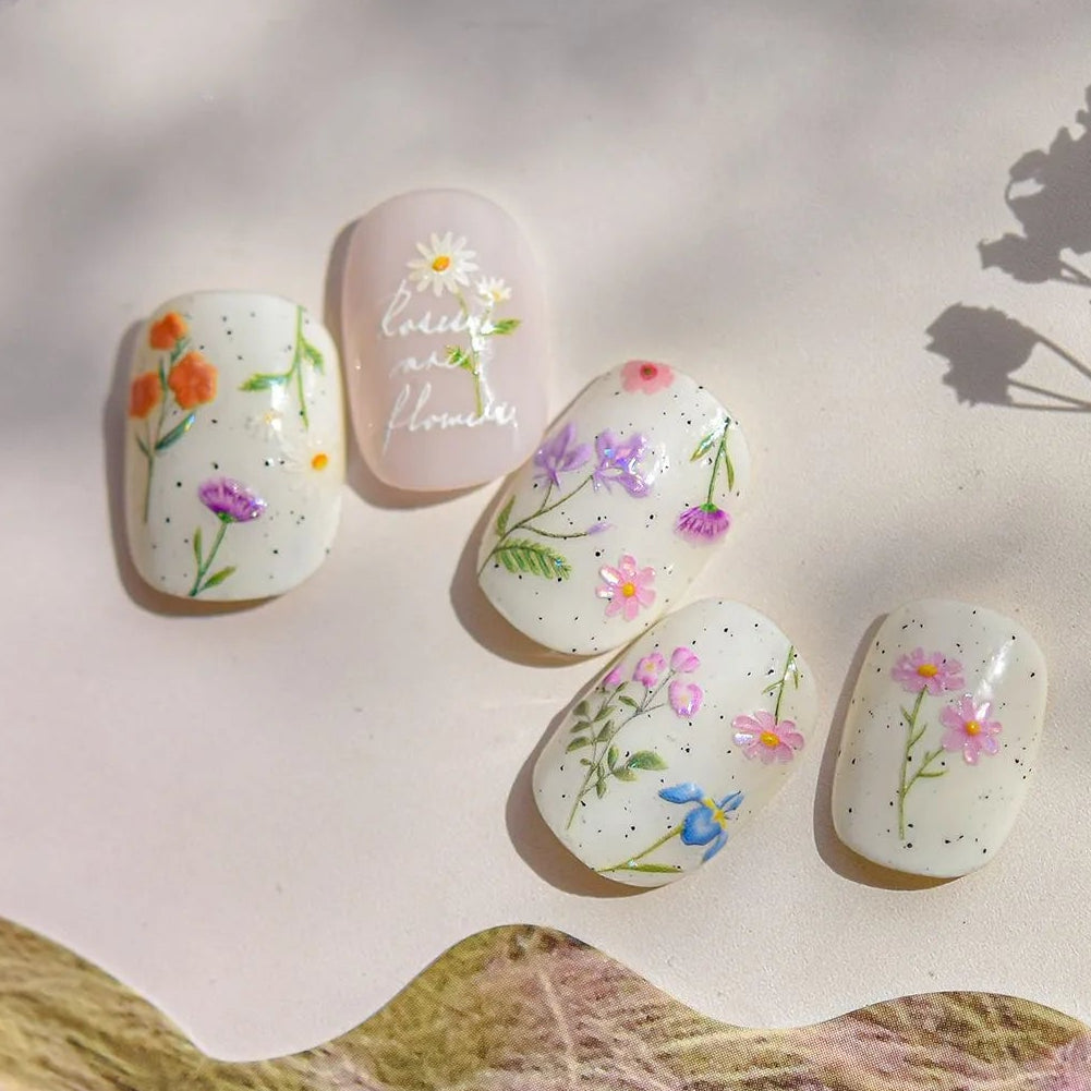 5D Oil Painting Flower Nail Stickers Wildflower Bouquet Decals